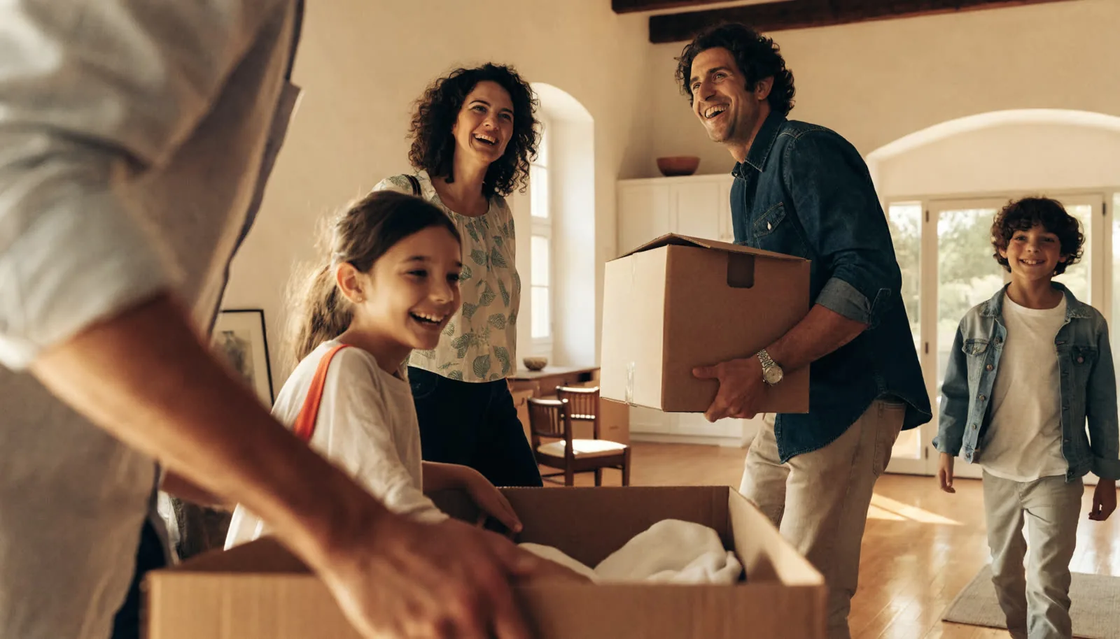 Famiglia felice nella nuova casa dopo un intervento di ristrutturazione